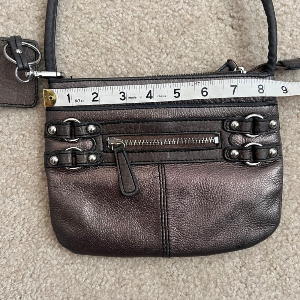 Etienne Aigner Crossbody Bag Bronze Metallic Leather Zip Pocket Small Purse - Picture 5 of 12
